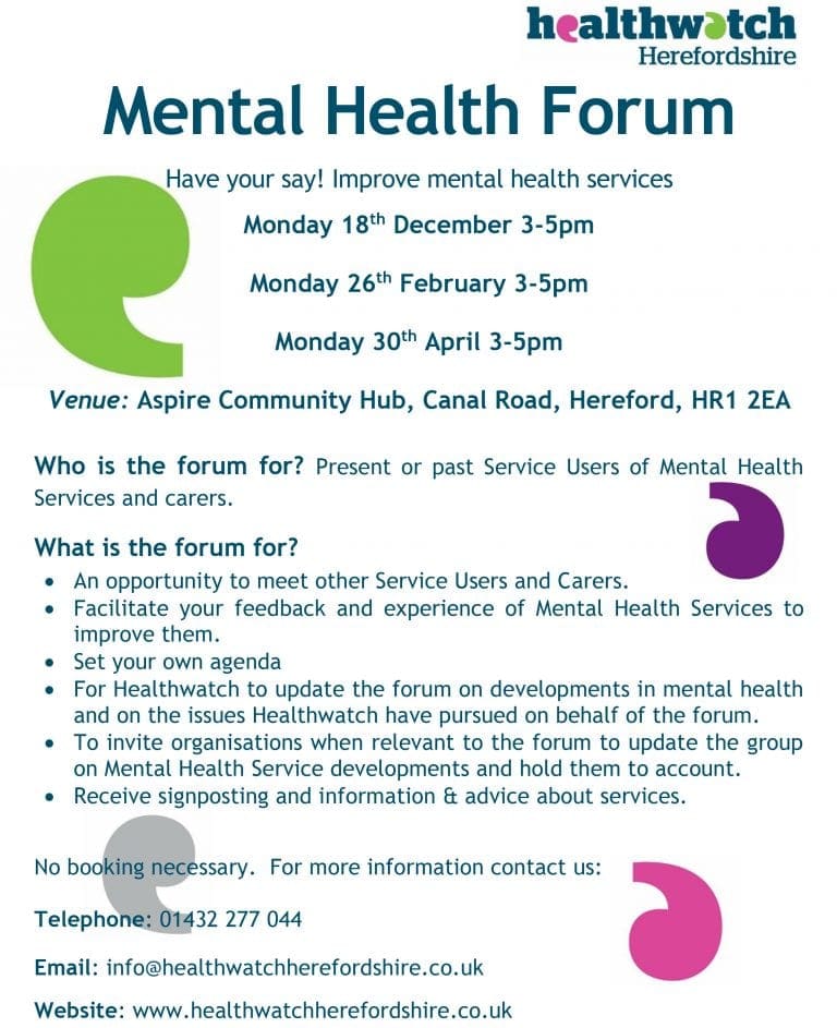 Herefordshire Residents To Have Their Say about Mental Health Services